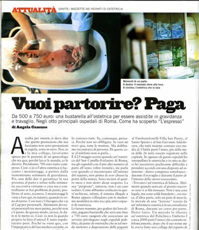 OSTETRICHE PRENDONO MAZZETTE PER FAR PARTORIRE NEGLI OSPEDALI PUBBLICI DI ROMA- L’ESPRESSO